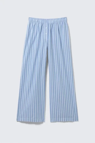 Wide-Leg Cotton Twill Trousers – Striped Blue