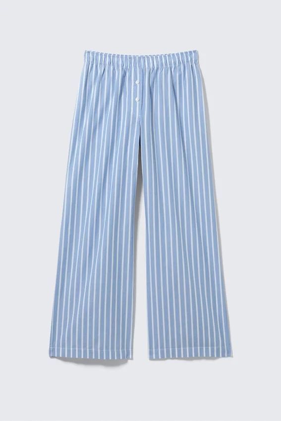 Wide-Leg Cotton Twill Trousers – Striped Blue Wide-Leg Cotton Twill Trousers – Striped Blue