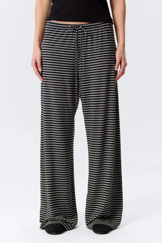 Wide-Leg Pull-On Lyocell Trousers – Black & Grey Stripes Wide-Leg Pull-On Lyocell Trousers – Black & Grey Stripes