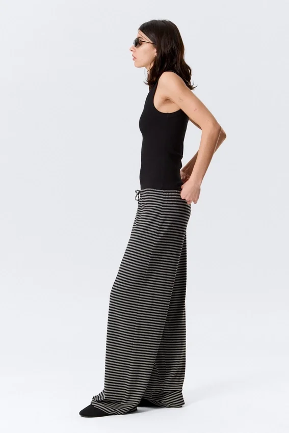 Wide-Leg Pull-On Lyocell Trousers – Black & Grey Stripes Wide-Leg Pull-On Lyocell Trousers – Black & Grey Stripes