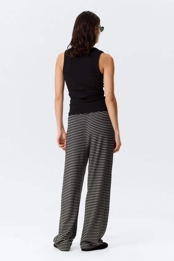 Wide-Leg Pull-On Lyocell Trousers – Black & Grey Stripes Wide-Leg Pull-On Lyocell Trousers – Black & Grey Stripes