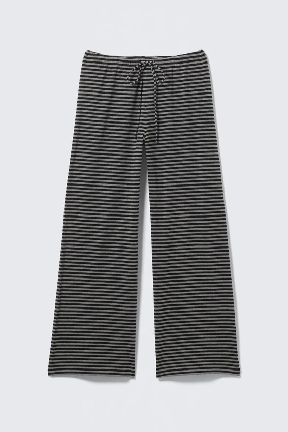 Wide-Leg Pull-On Lyocell Trousers – Black & Grey Stripes Wide-Leg Pull-On Lyocell Trousers – Black & Grey Stripes