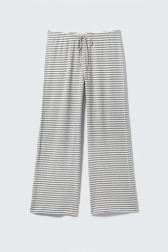 Wide-Leg Pull-On Lyocell Trousers – Grey & White Stripes