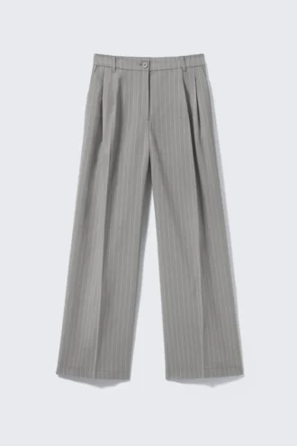 Wide Leg Trousers – Striped Grey