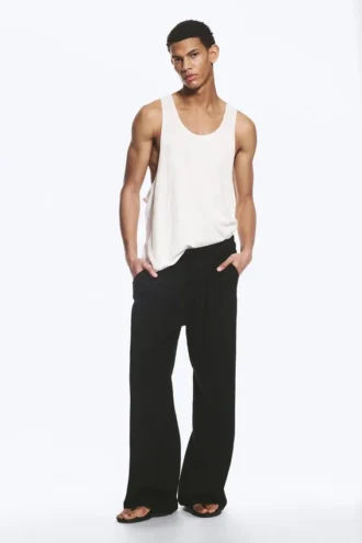 Wide Lounge Cotton Trousers – Black