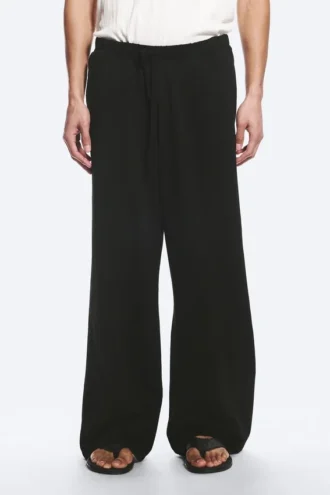 Wide Lounge Cotton Trousers – Black