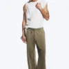 Wide Lounge Cotton Trousers – Dusty Khaki Green Wide Lounge Cotton Trousers – Dusty Khaki Green