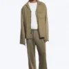 Wide Lounge Cotton Trousers – Dusty Khaki Green Wide Lounge Cotton Trousers – Dusty Khaki Green