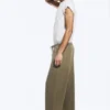 Wide Lounge Cotton Trousers – Dusty Khaki Green Wide Lounge Cotton Trousers – Dusty Khaki Green