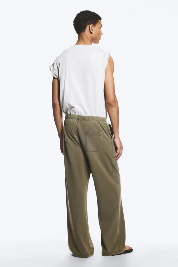Wide Lounge Cotton Trousers – Dusty Khaki Green Wide Lounge Cotton Trousers – Dusty Khaki Green