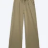 Wide Lounge Cotton Trousers – Dusty Khaki Green Wide Lounge Cotton Trousers – Dusty Khaki Green