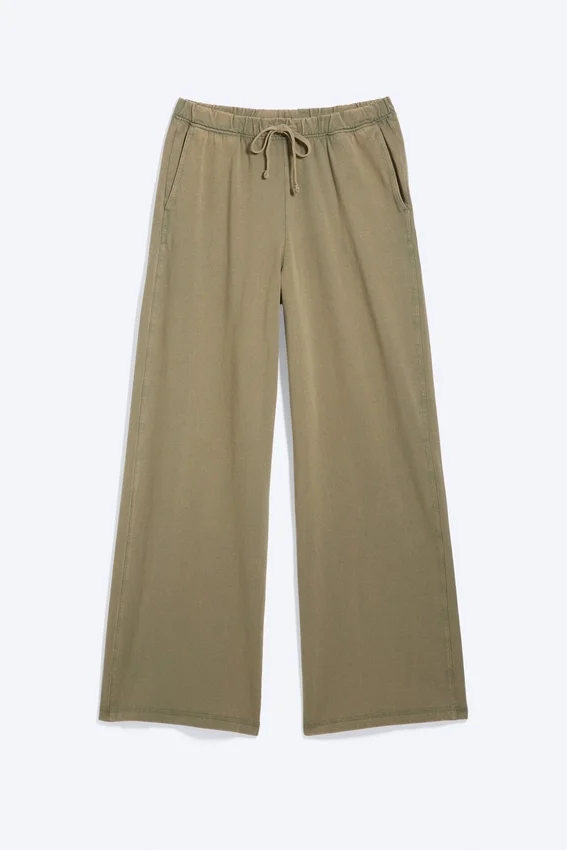 Wide Lounge Cotton Trousers – Dusty Khaki Green Wide Lounge Cotton Trousers – Dusty Khaki Green