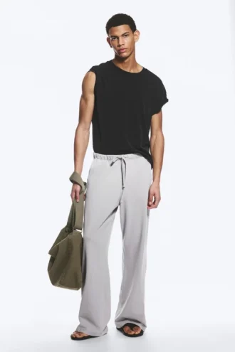 Wide Lounge Cotton Trousers – Light Dusty Grey