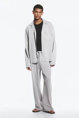 Wide Lounge Cotton Trousers – Light Dusty Grey