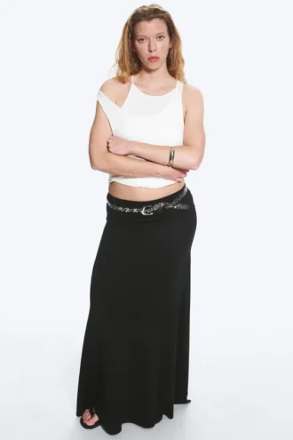 Wide Mid Rise Maxi Skirt – Black