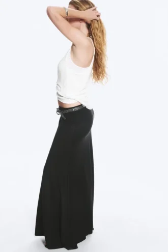 Wide Mid Rise Maxi Skirt – Black