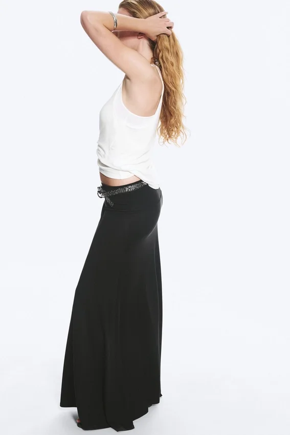 Wide Mid Rise Maxi Skirt – Black Wide Mid Rise Maxi Skirt – Black