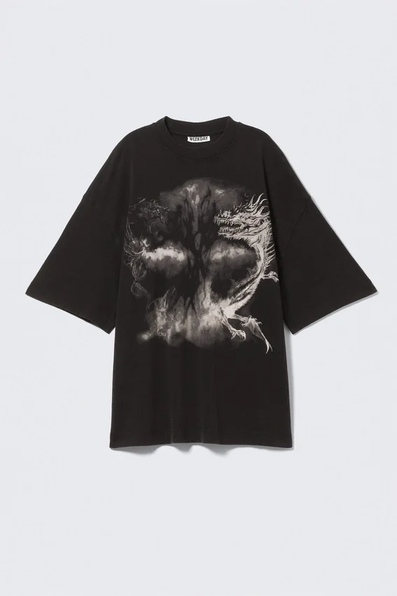 Wide Oversized Printed T-Shirt – Black – Dragon Wide Oversized Printed T-Shirt – Black – Dragon