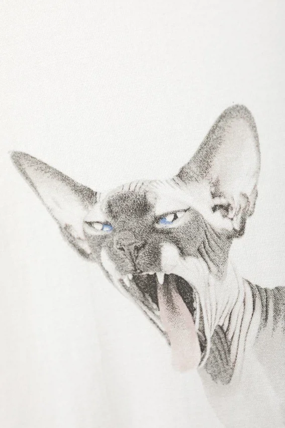 Wide Oversized Printed T-Shirt – White – Sphynx Cat Wide Oversized Printed T-Shirt – White – Sphynx Cat