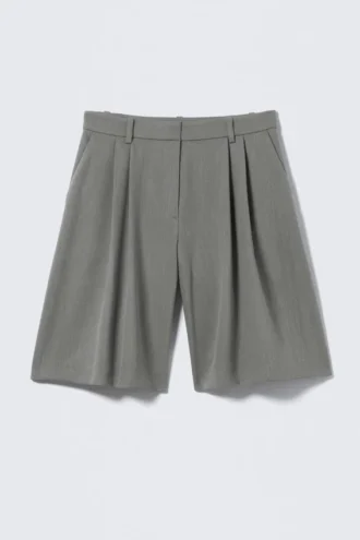 Wide Pleated Tailored Shorts – Dark Grey Melange