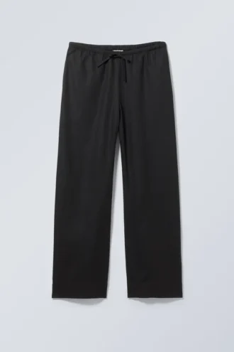 Wide Pull-On Linen Blend Trousers – Black