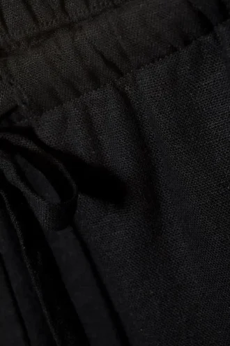 Wide Pull-On Linen Blend Trousers – Black