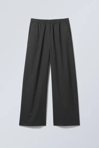 Wide Pull on Suiting Trousers – Dark Grey Melange – Pinstripe