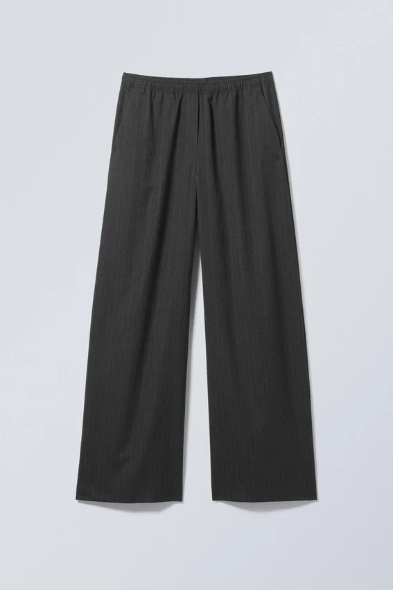 Wide Pull on Suiting Trousers – Dark Grey Melange – Pinstripe Wide Pull on Suiting Trousers – Dark Grey Melange – Pinstripe