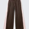Wide Relaxed Fit Track Trousers – Dark Brown – Pink Stripes Wide Relaxed Fit Track Trousers – Dark Brown – Pink Stripes