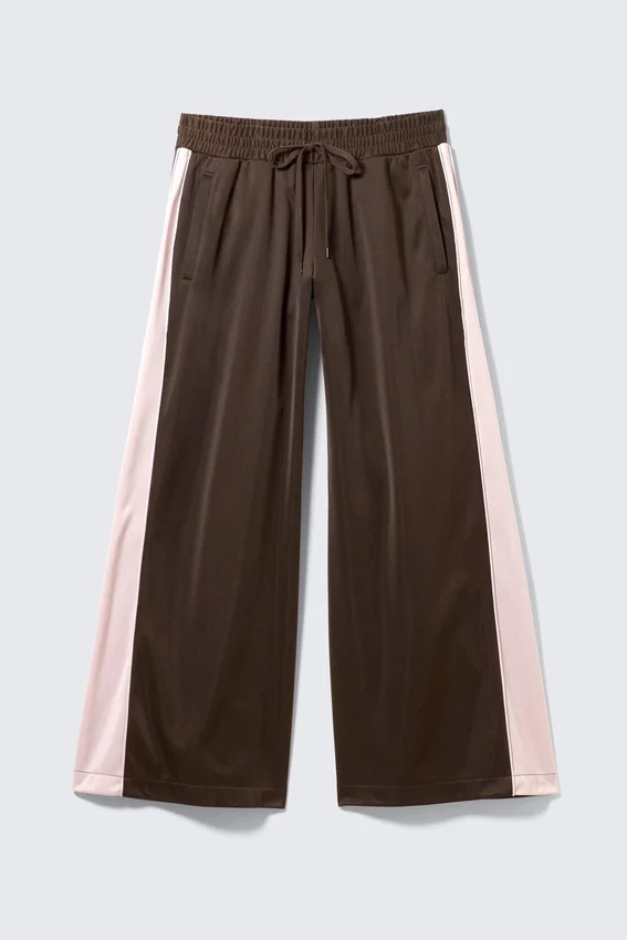 Wide Relaxed Fit Track Trousers – Dark Brown – Pink Stripes Wide Relaxed Fit Track Trousers – Dark Brown – Pink Stripes