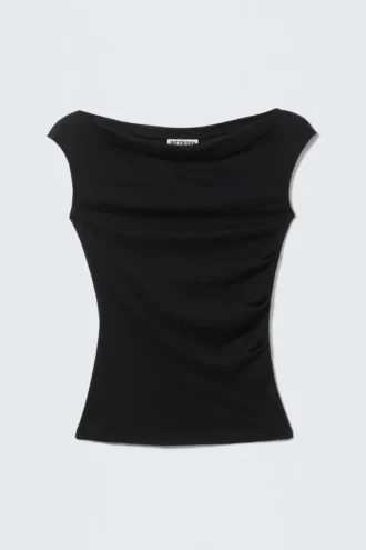 Wide-Shoulder Cotton Top – Black