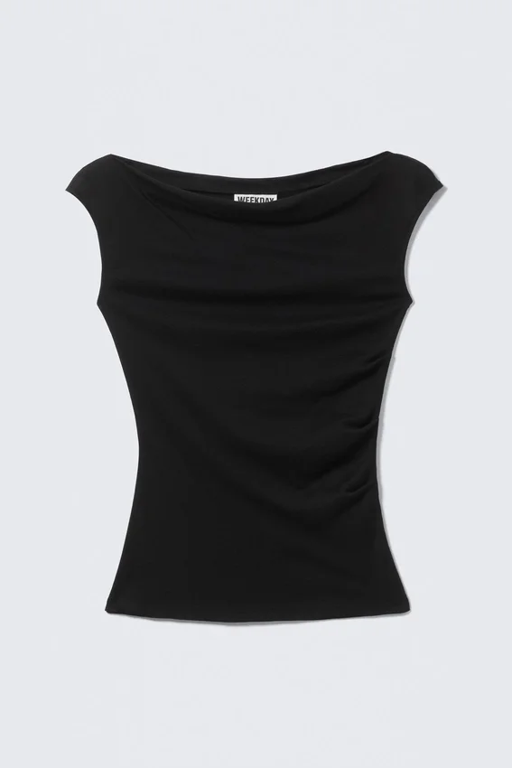 Wide-Shoulder Cotton Top – Black Wide-Shoulder Cotton Top – Black