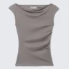 Wide-Shoulder Cotton Top – Grey Wide-Shoulder Cotton Top – Grey