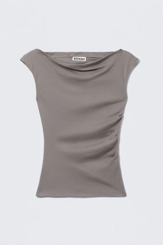 Wide-Shoulder Cotton Top – Grey Wide-Shoulder Cotton Top – Grey