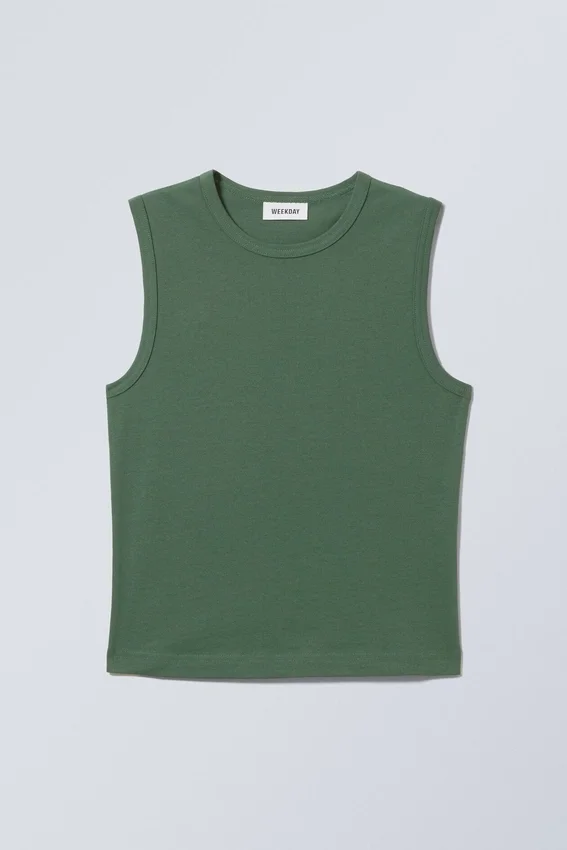 Wide Shoulder Fitted Tank Top – Dark Green Wide Shoulder Fitted Tank Top – Dark Green