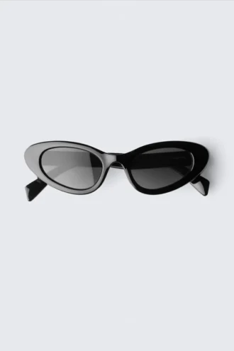 Winged Cat-Eye Sunglasses – Black – Black Lenses