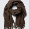 Wool Blend Fringe-Edge Blanket Scarf – Dark Brown Wool Blend Fringe-Edge Blanket Scarf – Dark Brown