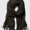 Wool Blend Fringe-Edge Blanket Scarf – Dark Grey Check Wool Blend Fringe-Edge Blanket Scarf – Dark Grey Check