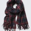 Wool Blend Fringe-Edge Blanket Scarf – Dark Red Check Wool Blend Fringe-Edge Blanket Scarf – Dark Red Check