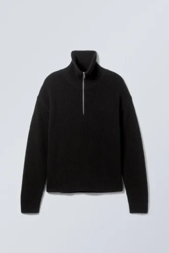 Wool-Blend Half-Zip Turtleneck Sweater – Black
