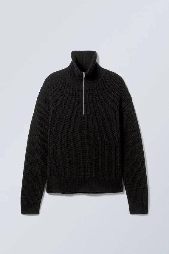 Wool-Blend Half-Zip Turtleneck Sweater – Black Wool-Blend Half-Zip Turtleneck Sweater – Black