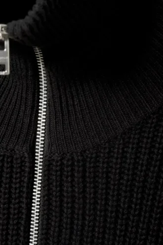 Wool-Blend Half-Zip Turtleneck Sweater – Black