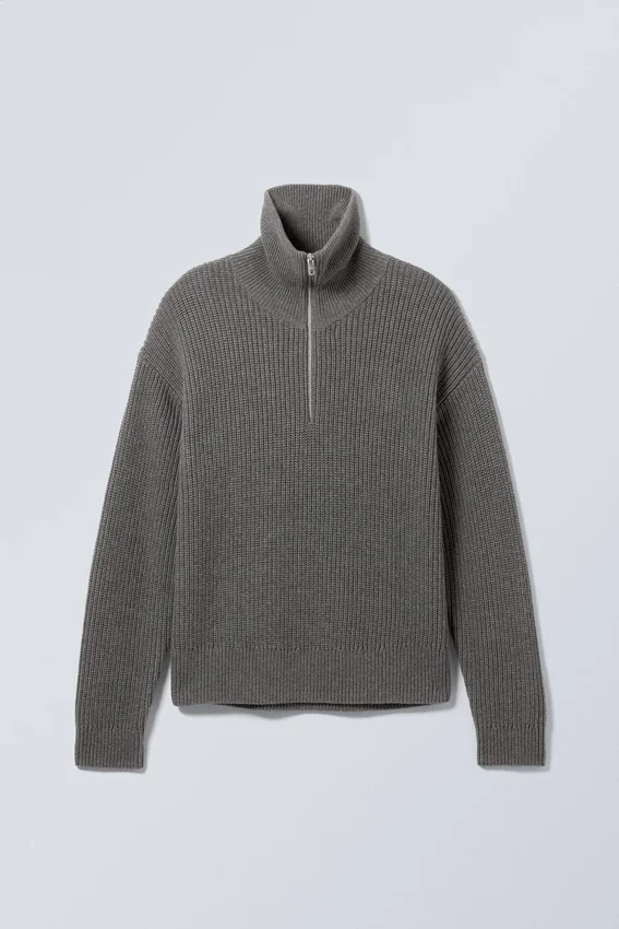 Wool-Blend Half-Zip Turtleneck Sweater – Dark Grey Wool-Blend Half-Zip Turtleneck Sweater – Dark Grey
