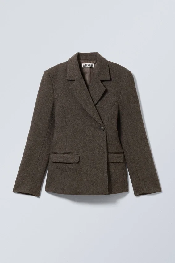Wool-Blend Herringbone Blazer – Brown/Grey Wool-Blend Herringbone Blazer – Brown/Grey