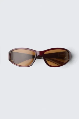 Wrap-Around Sunglasses – Transparent Red – Brown Lenses