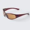 Wrap-Around Sunglasses – Transparent Red – Brown Lenses Wrap-Around Sunglasses – Transparent Red – Brown Lenses