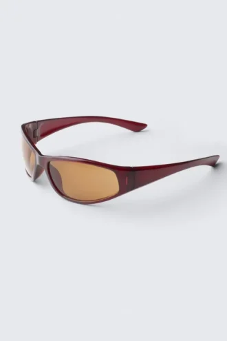 Wrap-Around Sunglasses – Transparent Red – Brown Lenses