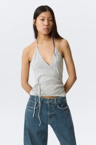 Wrap Halter Top – Grey Melange
