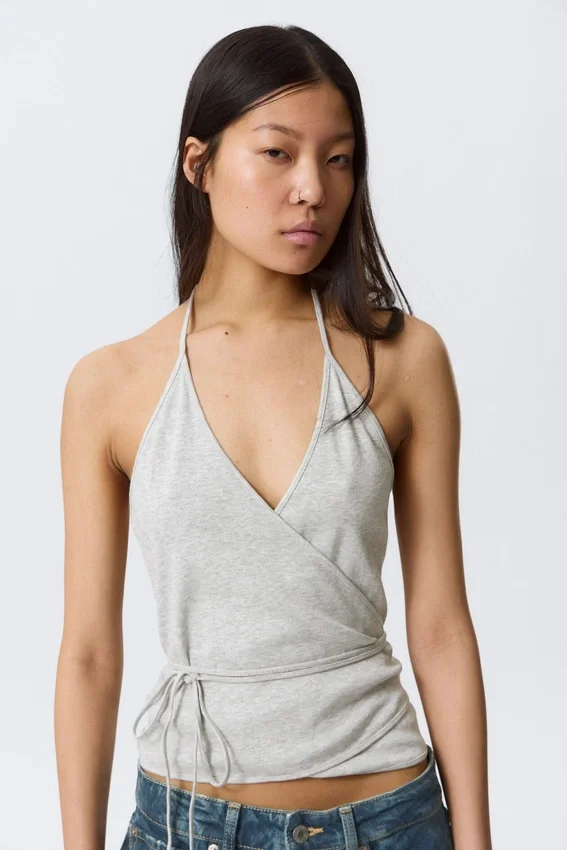 Wrap Halter Top – Grey Melange Wrap Halter Top – Grey Melange