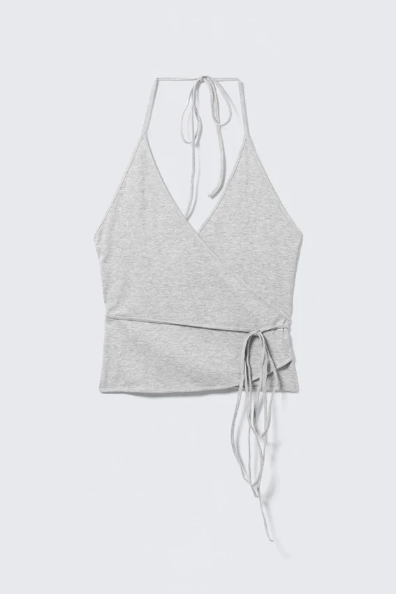 Wrap Halter Top – Grey Melange Wrap Halter Top – Grey Melange